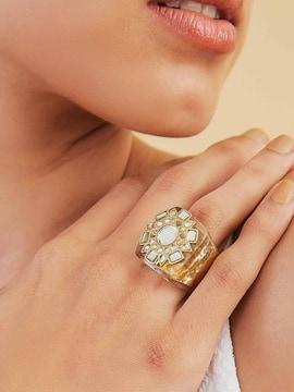 women gold-plated stone-studded cocktail ring