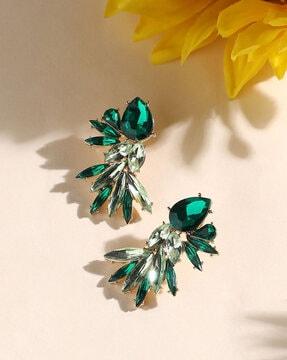 women gold-plated stone-studded drop earrings