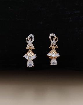 women gold-plated stone-studded jhumkas