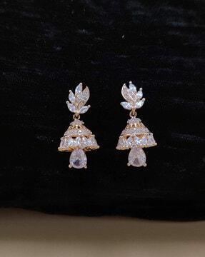 women gold-plated stone-studded jhumkas