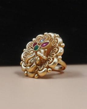 women gold-plated stone-studded ring with adjustable hoop