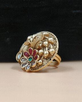 women gold-plated stone-studded ring with adjustable hoop