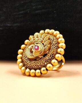 women gold-plated stone-studded ring