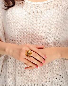 women gold-plated stone-studded ring
