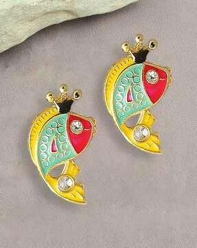 women gold-plated stone-studded stud earrings