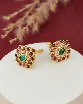 women gold-plated stone-studded stud earrings