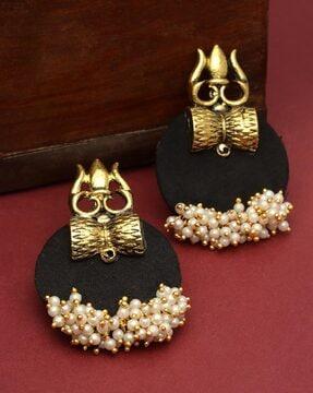 women gold-plated trishul dangler earrings