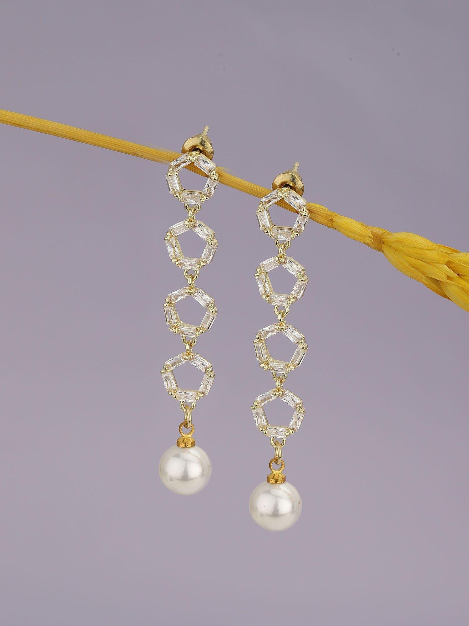 women gold plated with dangling pearl fancy drop earring