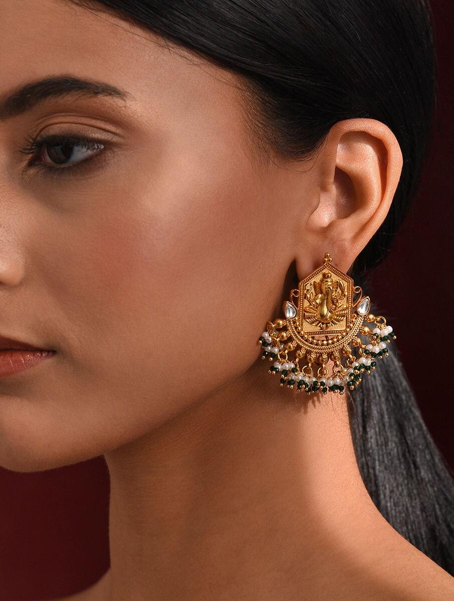 women gold push back brass earrings