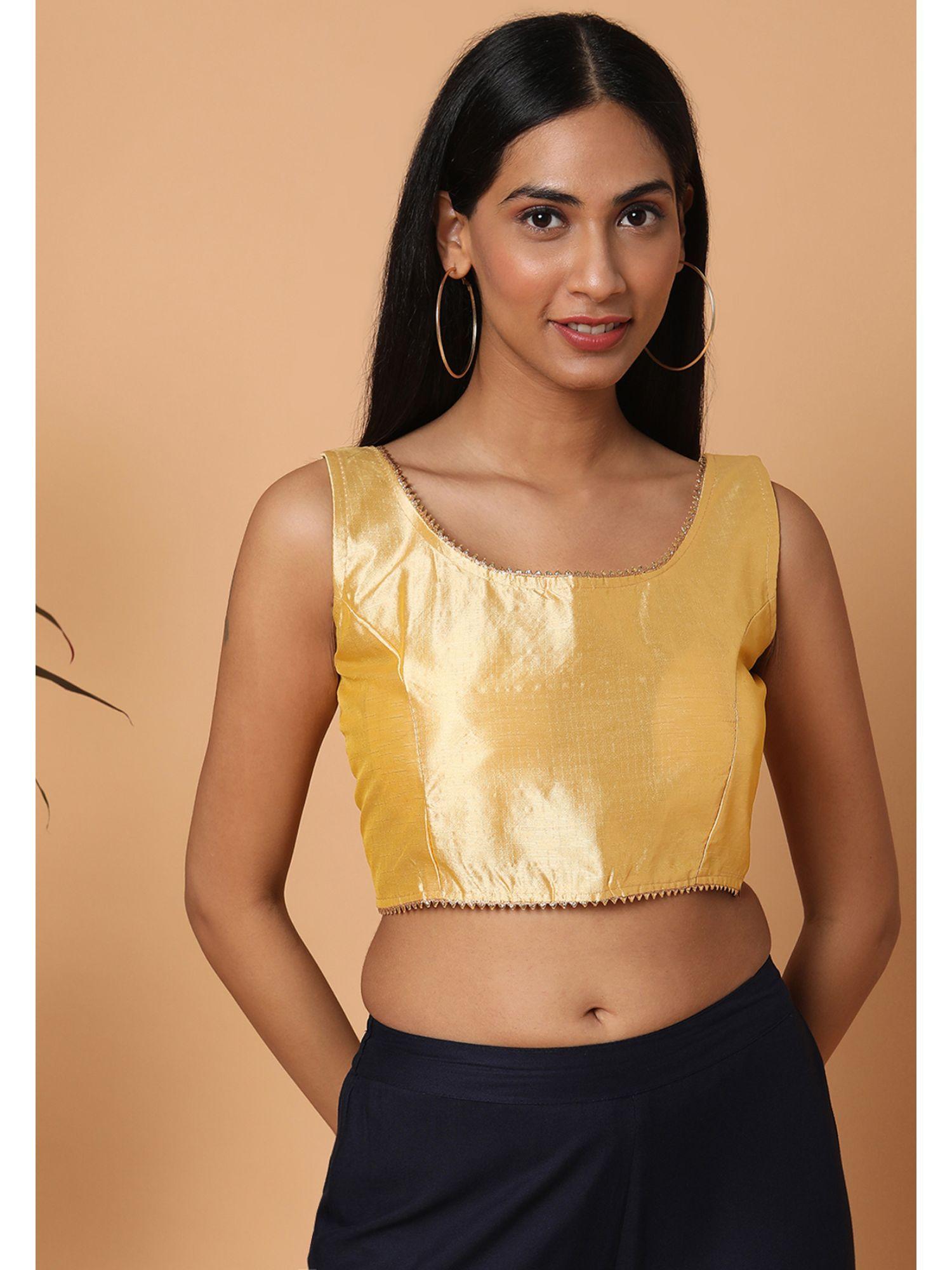 women gold silk blend readymade saree blouse (38)