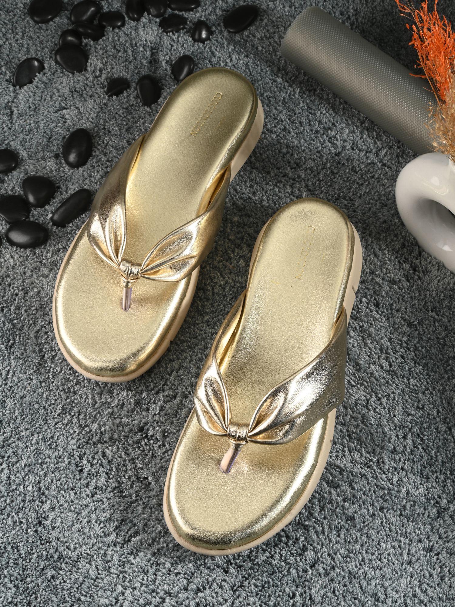 women gold slip on sandals