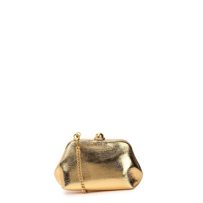 women gold small-frame clutch bag