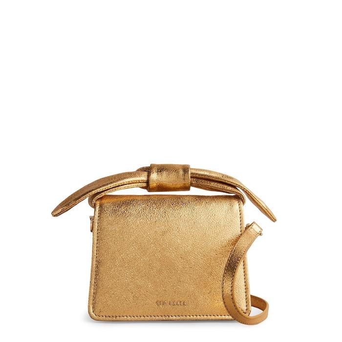 women gold soft bow metallic crossbody bag