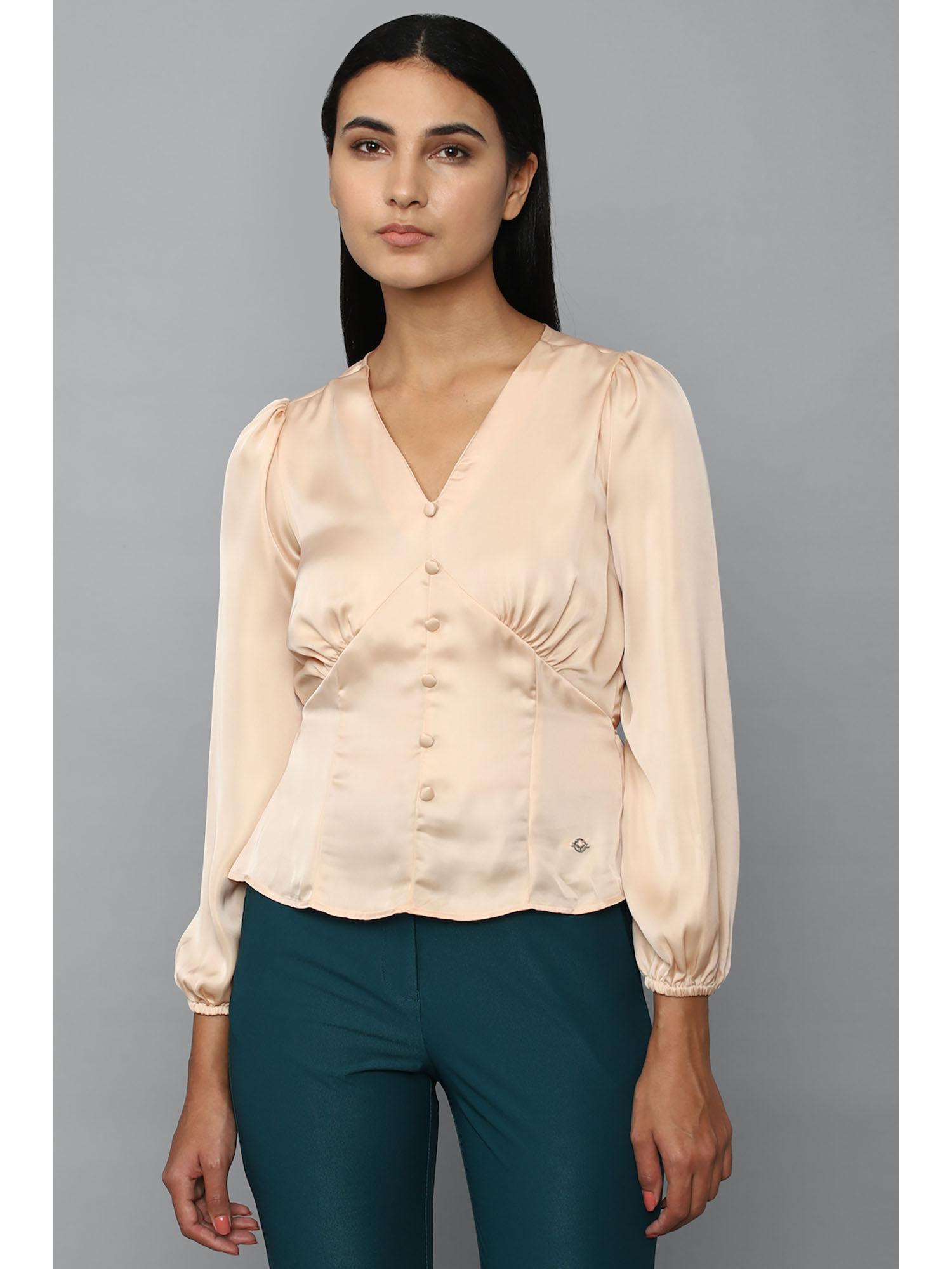 women gold solid casual top (xs)