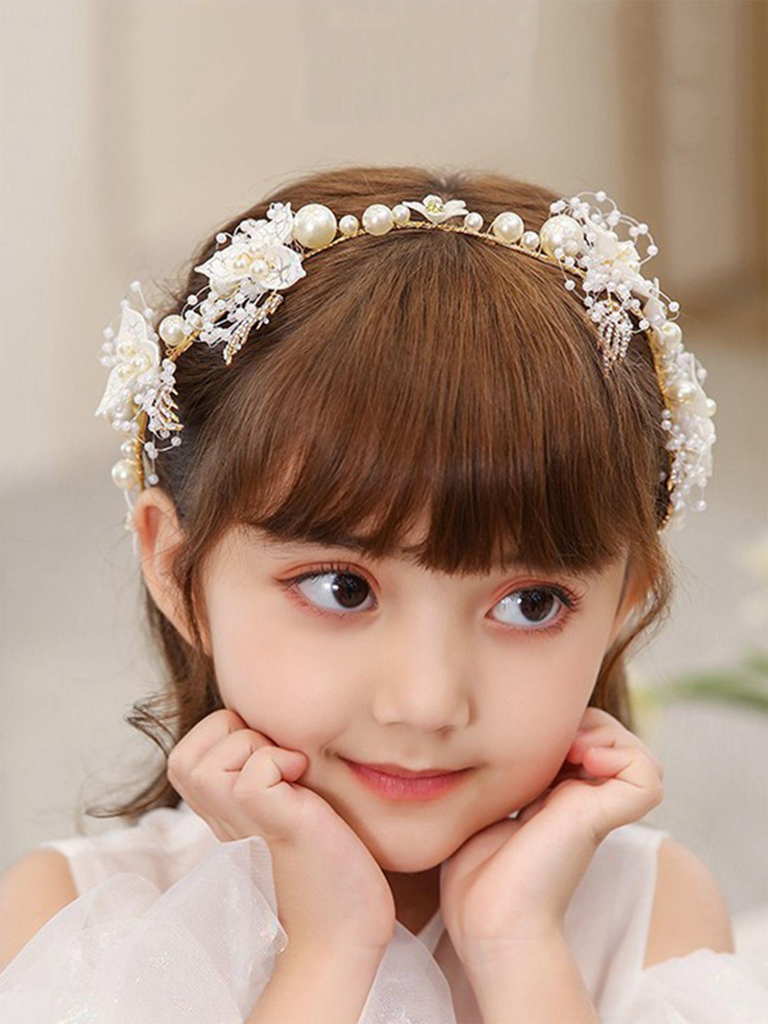 women gold toned & white embellished tiara hairband