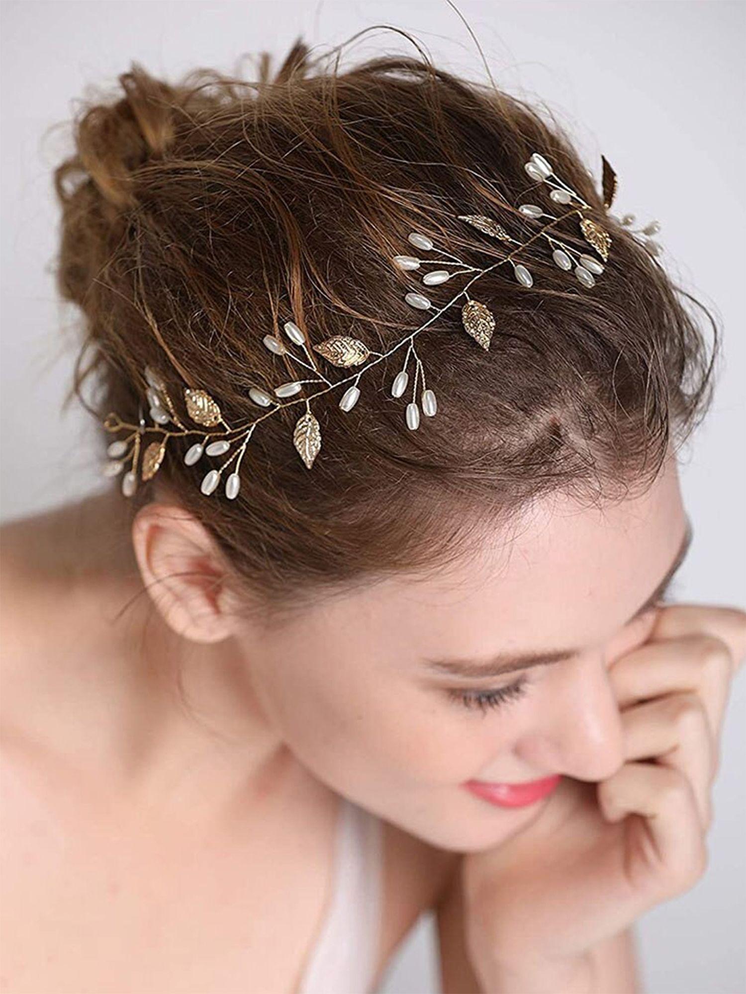 women gold toned & white embellished tiara