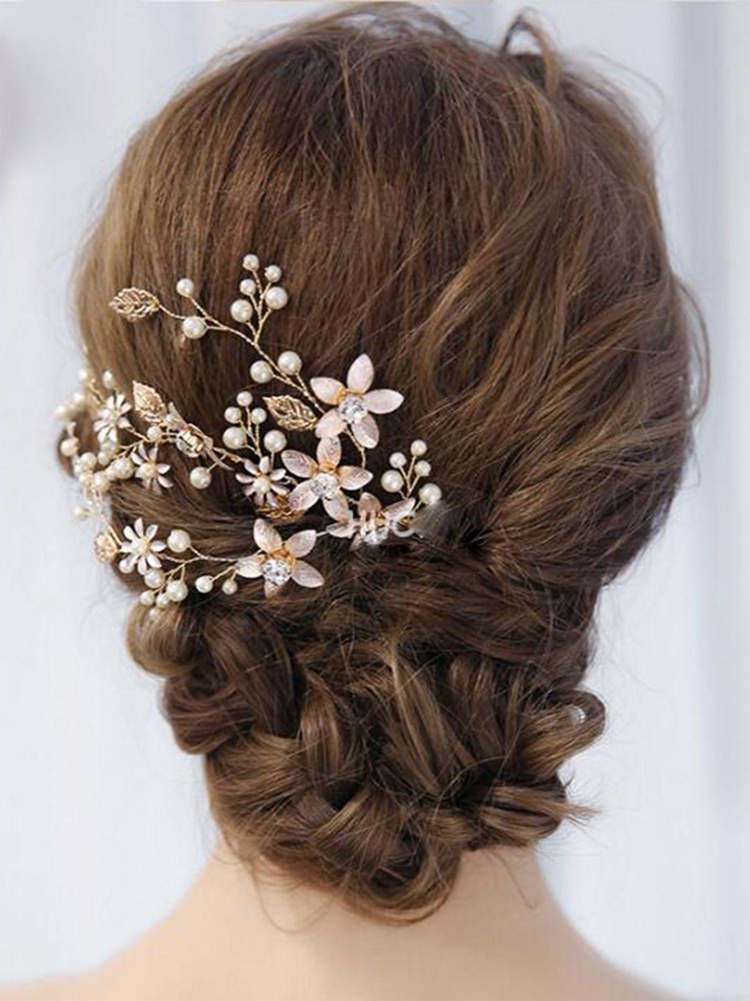 women gold toned & white embellished tiara