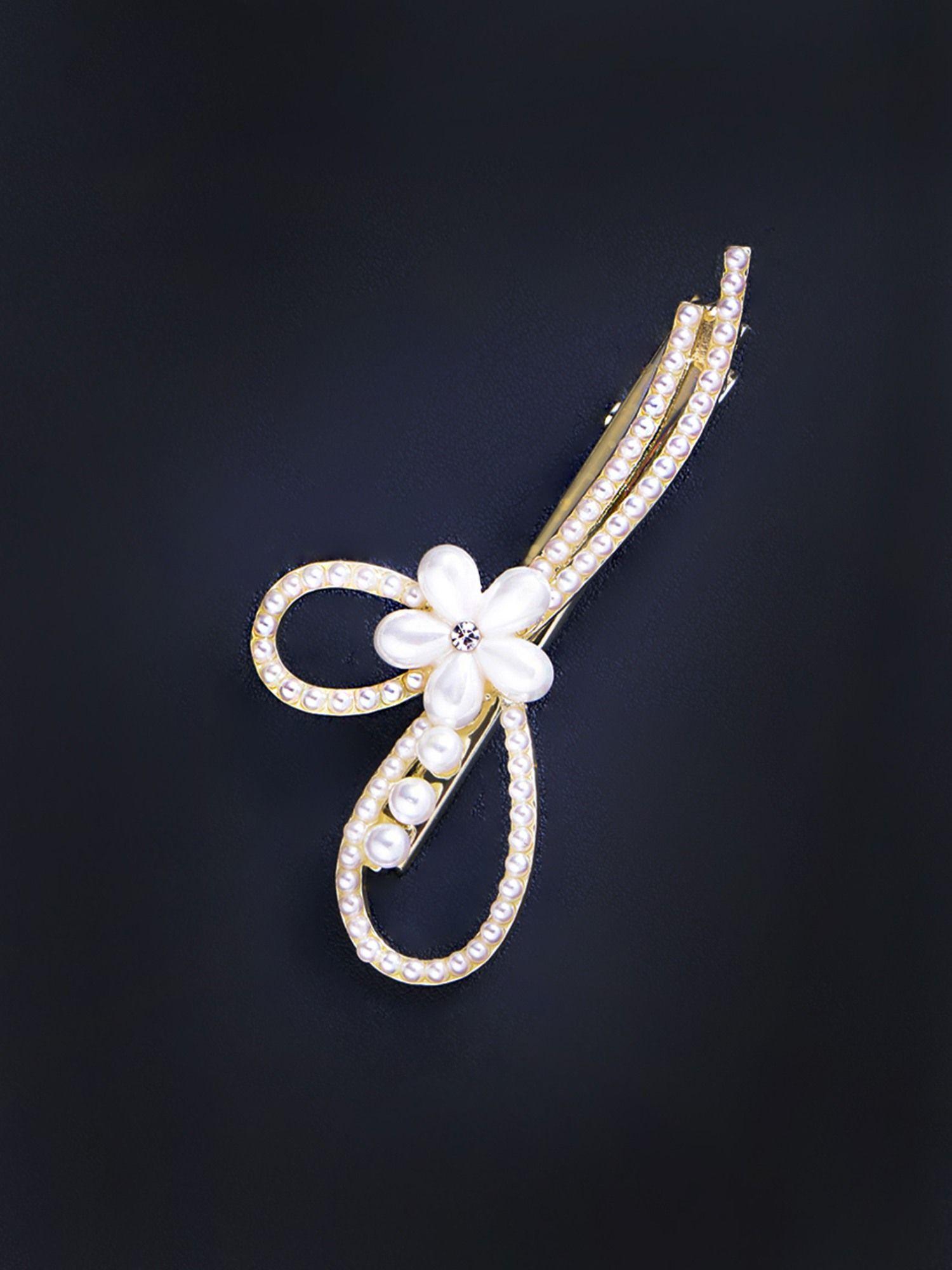 women gold-toned and white embellished alligator hair clip