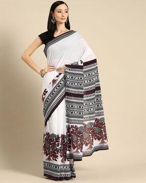 women gond art print cotton saree