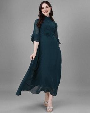 women gown dress with 3/4th sleeves