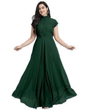 women gown dress with button accent