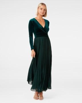 women gown dress with pleated detail