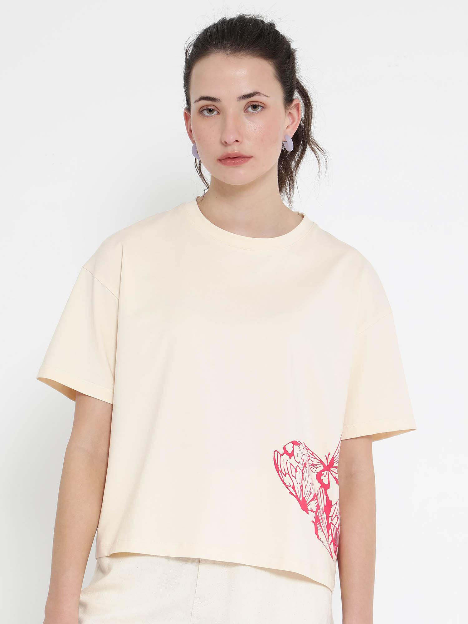 women grando graphic printed beige t-shirt