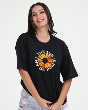 women graphic loose fit t-shirt with round neck