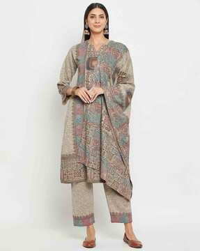 women graphic print a-line kurta with pants & dupatta