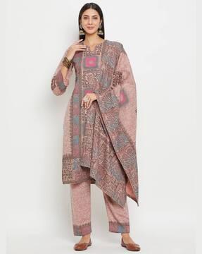 women graphic print a-line kurta with pants & dupatta