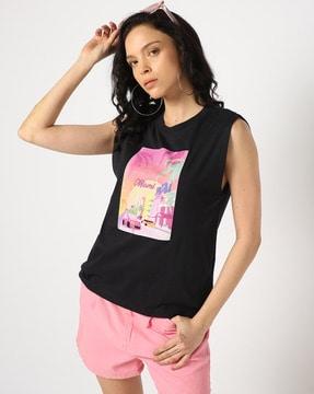 women graphic print boxy fit crew-neck t-shirt