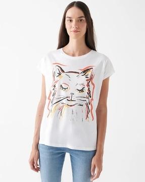 women graphic print fitted crew-neck t-shirt