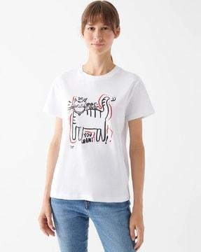 women graphic print fitted round-neck t-shirt