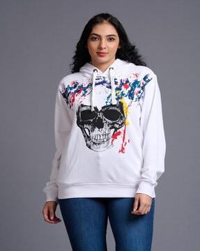 women graphic print hoodie with drawstring