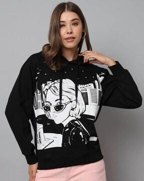 women graphic print hoodie with full sleeves