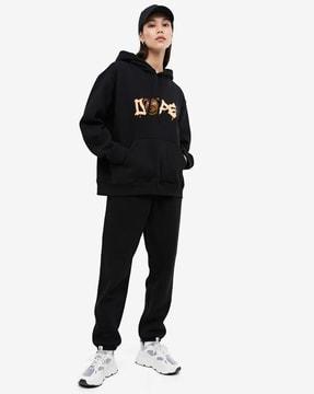 women graphic print hoodie with kangaroo pocket