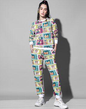 women graphic print joggers with drawstring waist