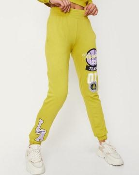 women graphic print joggers with elasticated waist