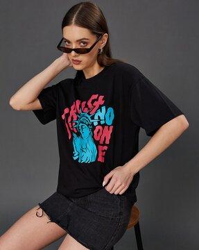 women graphic print loose fit crew-neck t-shirt