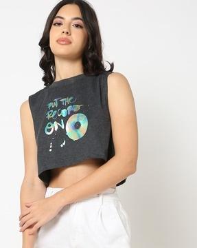 women graphic print loose fit crop t-shirt