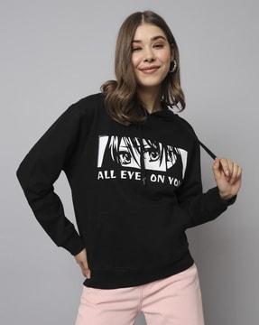 women graphic print loose fit hoodie