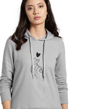 women graphic print loose fit hoodie