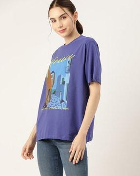 women graphic print loose fit round-neck t-shirt