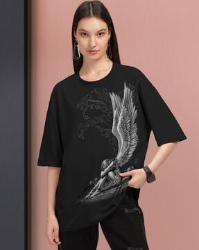 women graphic print oversized crew-neck t-shirt