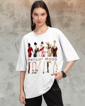 women graphic print oversized crew-neck t-shirt