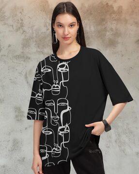 women graphic print oversized crew-neck t-shirt