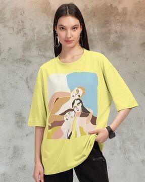 women graphic print oversized crew-neck t-shirt