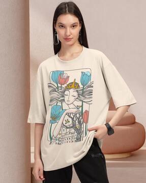 women graphic print oversized crew-neck t-shirt