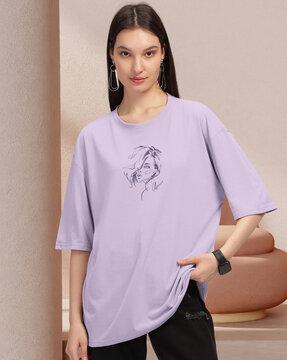 women graphic print oversized crew-neck t-shirt