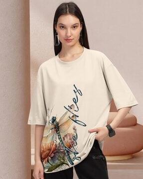 women graphic print oversized crew-neck t-shirt